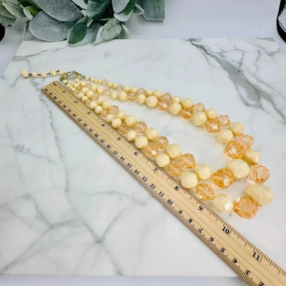 Vintage Beaded Necklace Signed Germany Double Strand Faceted Peach Cream… - Picture 7 of 9